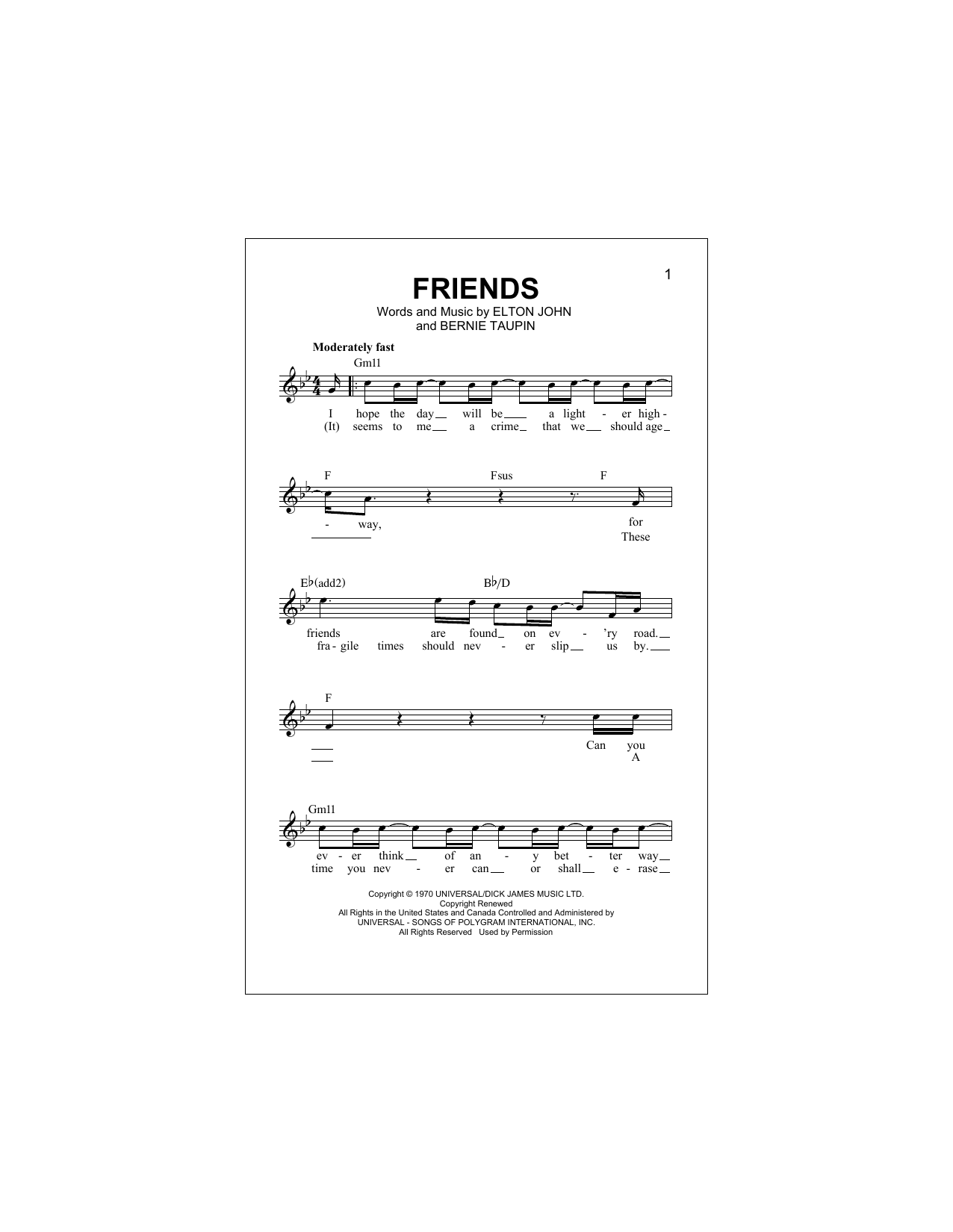 Download Elton John Friends Sheet Music