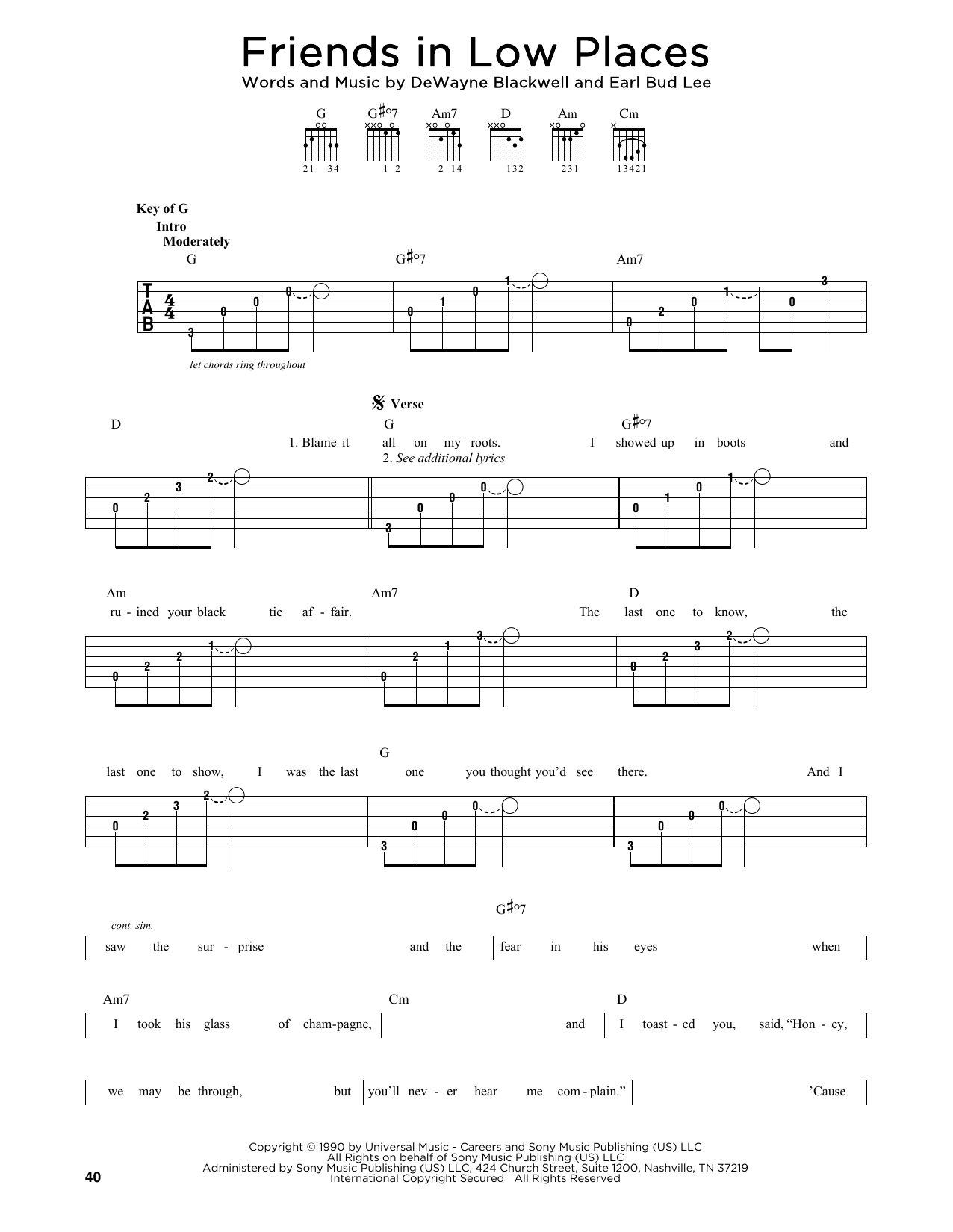 Garth Brooks Friends In Low Places sheet music notes printable PDF score