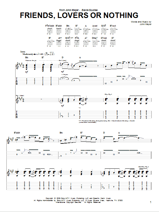 Download John Mayer Friends, Lovers Or Nothing Sheet Music