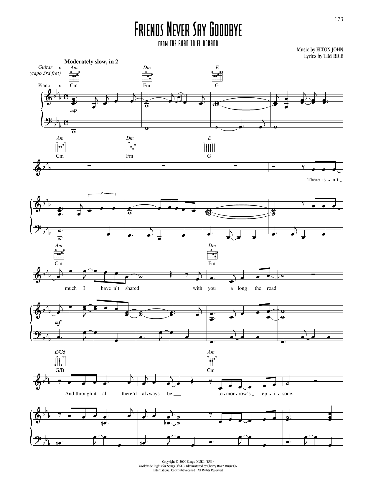 Download Elton John Friends Never Say Goodbye (from The Roa Sheet Music