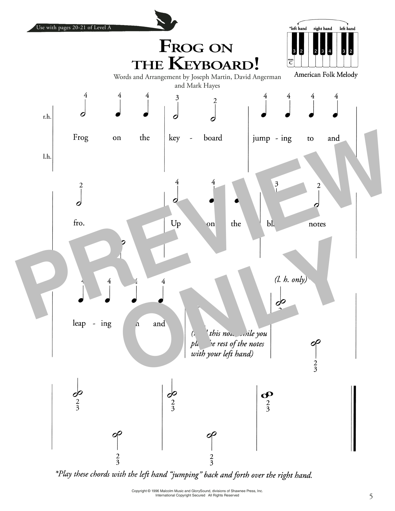 Download Maerican Folk Melody Frog On The Keyboard Sheet Music