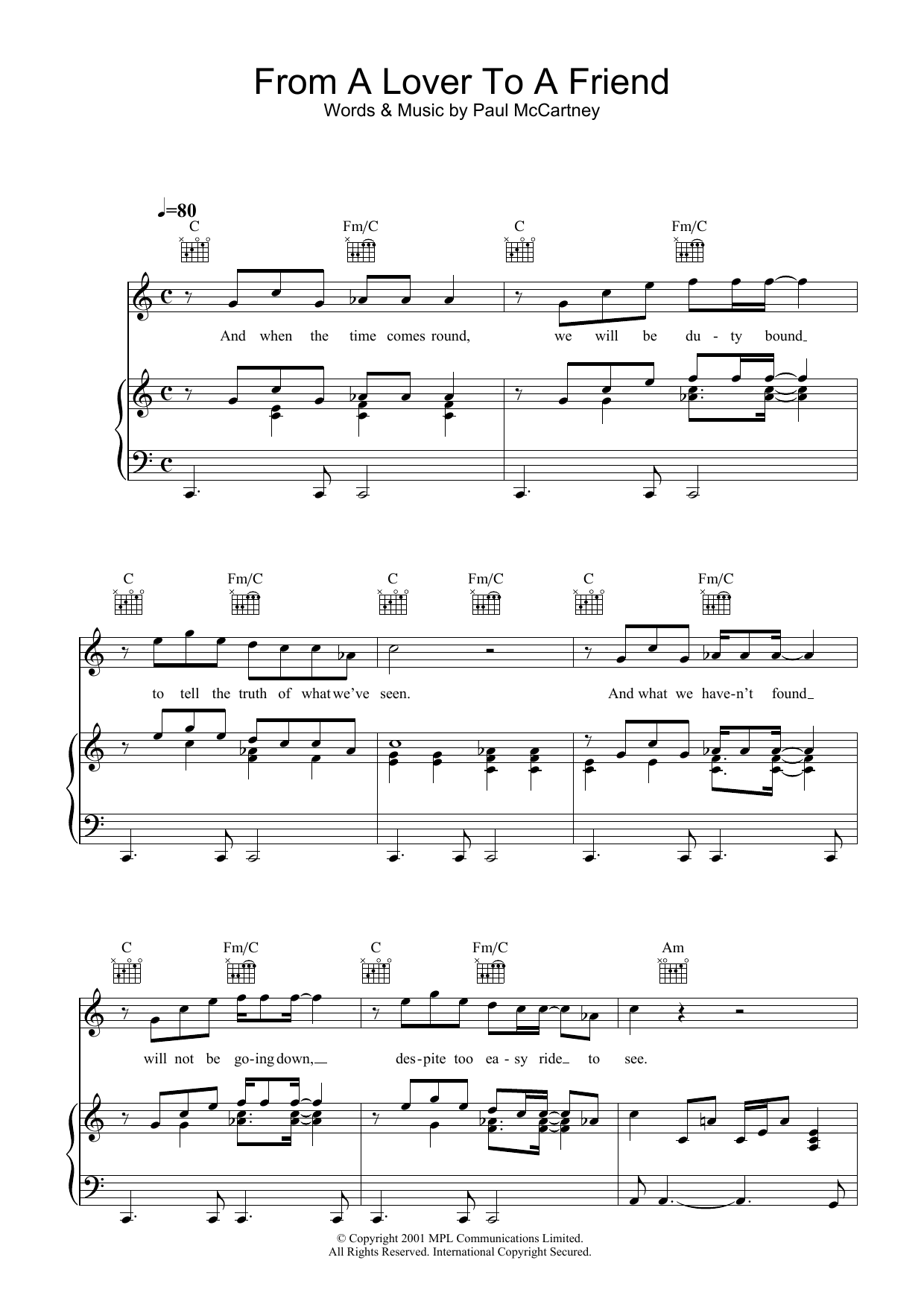 Download Paul McCartney From A Lover To A Friend Sheet Music