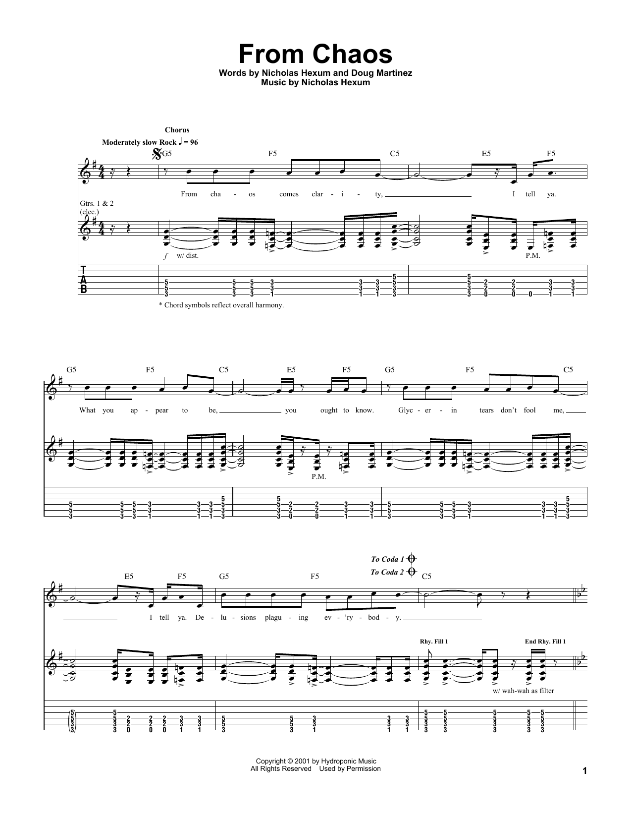 Download 311 From Chaos Sheet Music