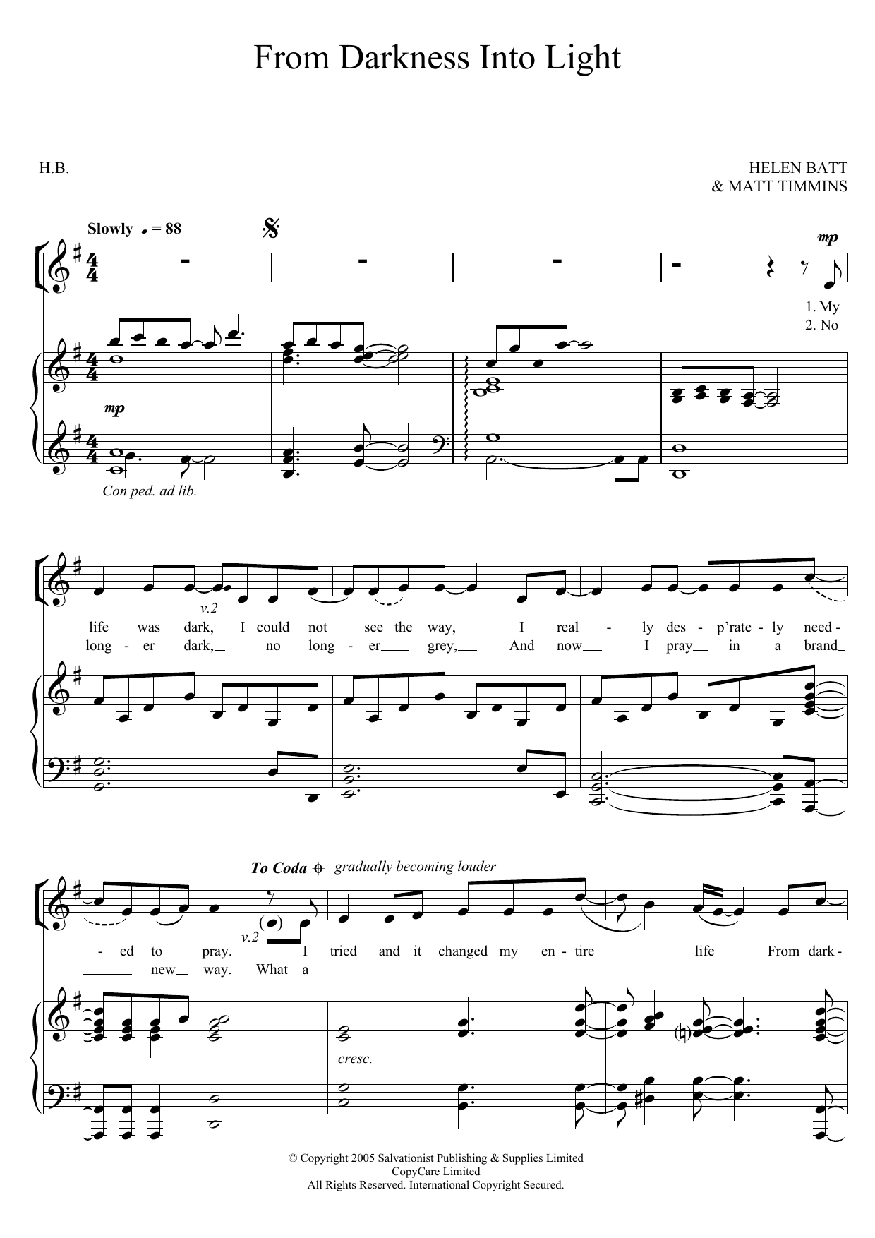 Download The Salvation Army From Darkness Into Light Sheet Music