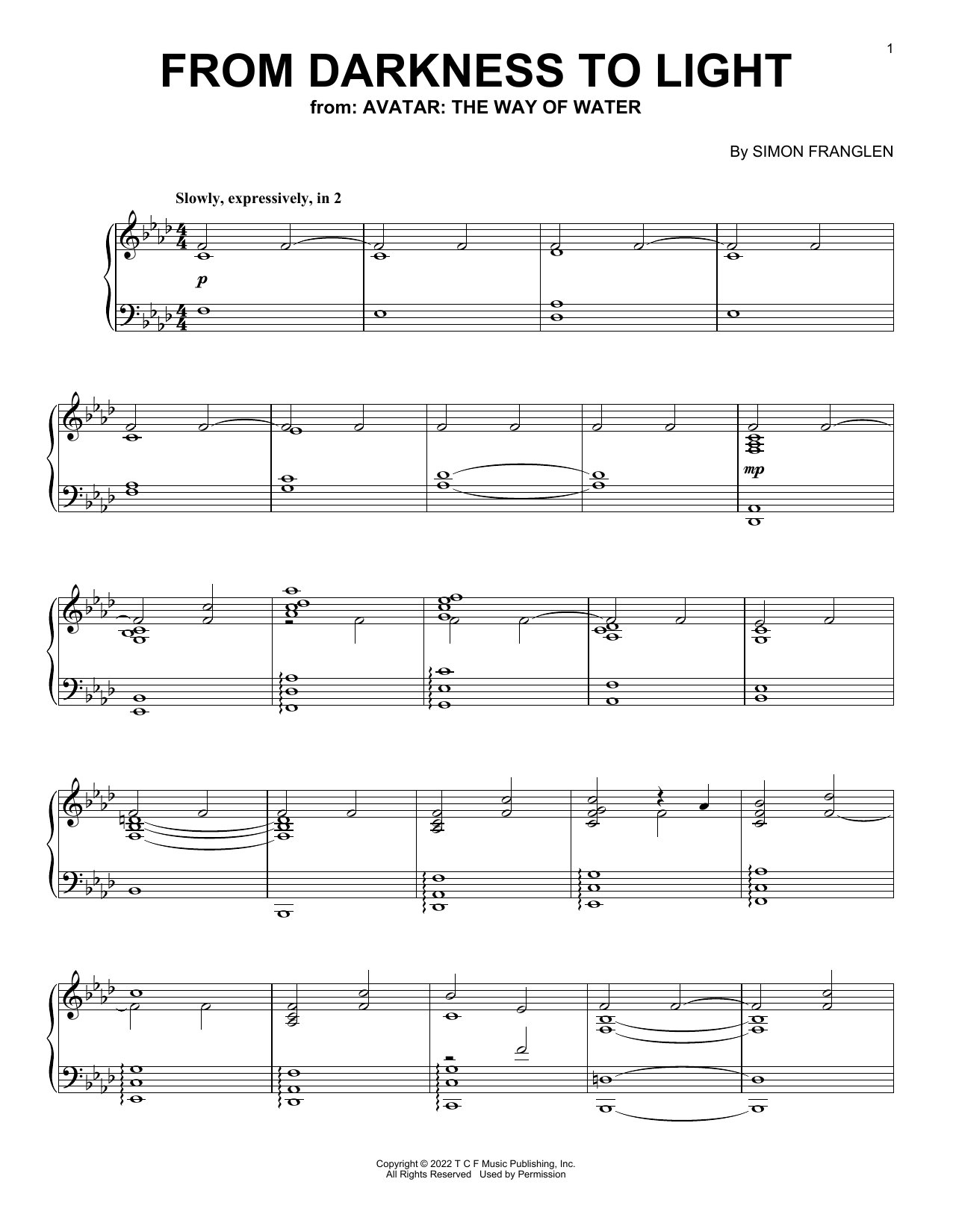 Download Simon Franglen From Darkness To Light (from Avatar: Th Sheet Music