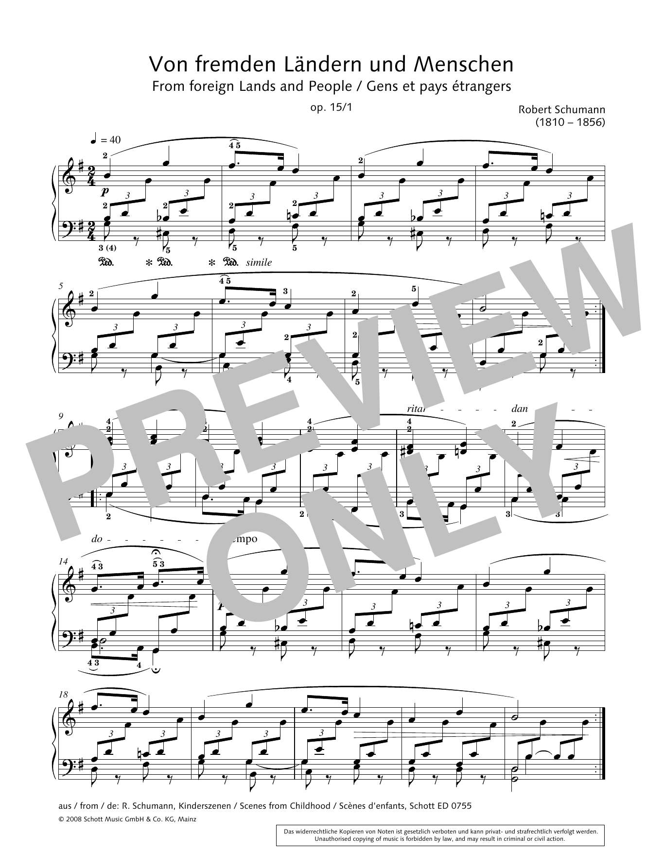 Download Robert Schumann From foreign Lands and People Sheet Music