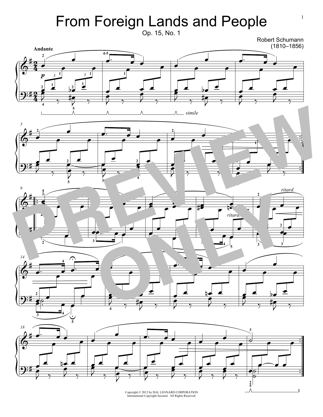 Download Robert Schumann From Foreign Lands And People Sheet Music