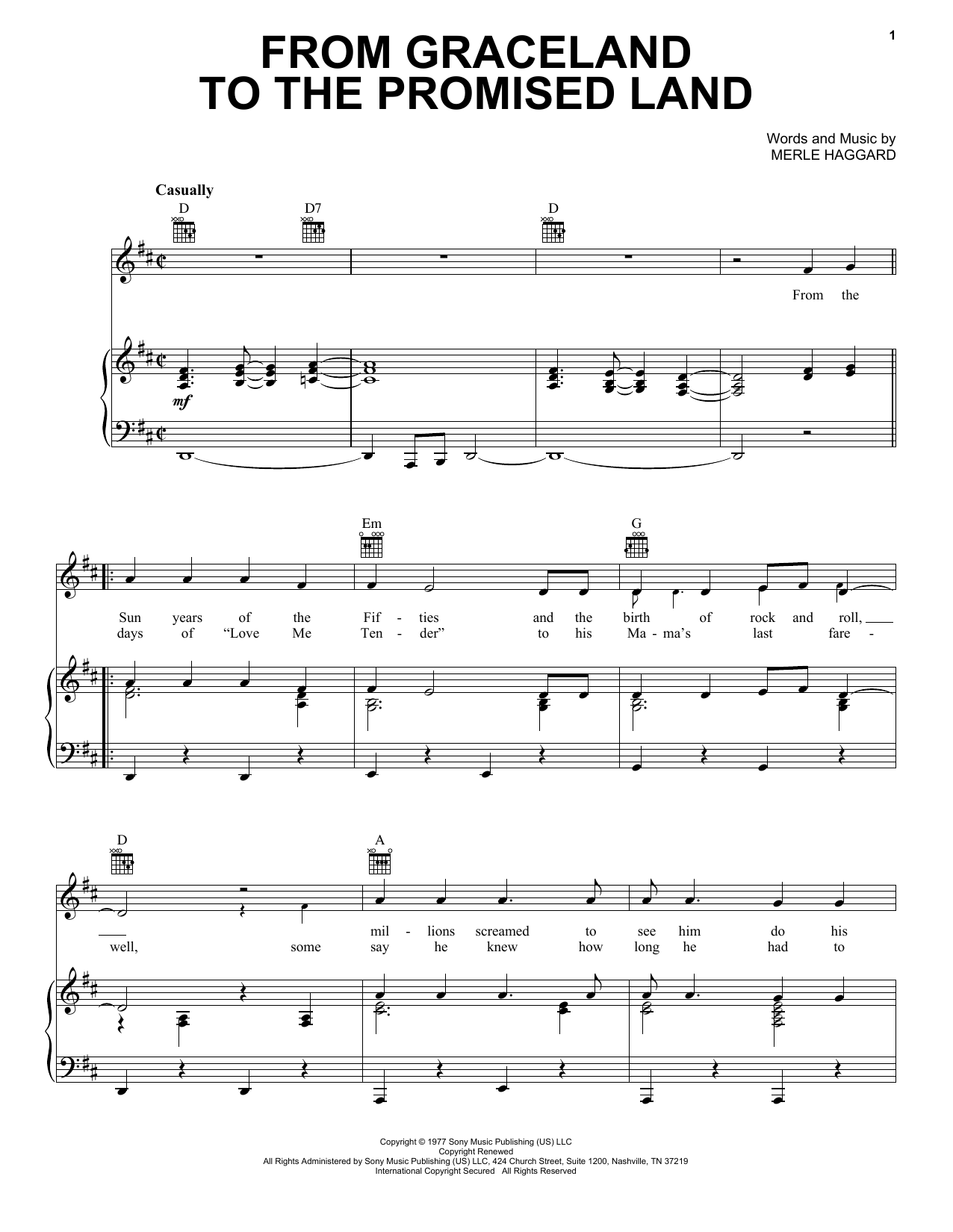 Merle Haggard From Graceland To The Promised Land sheet music notes printable PDF score