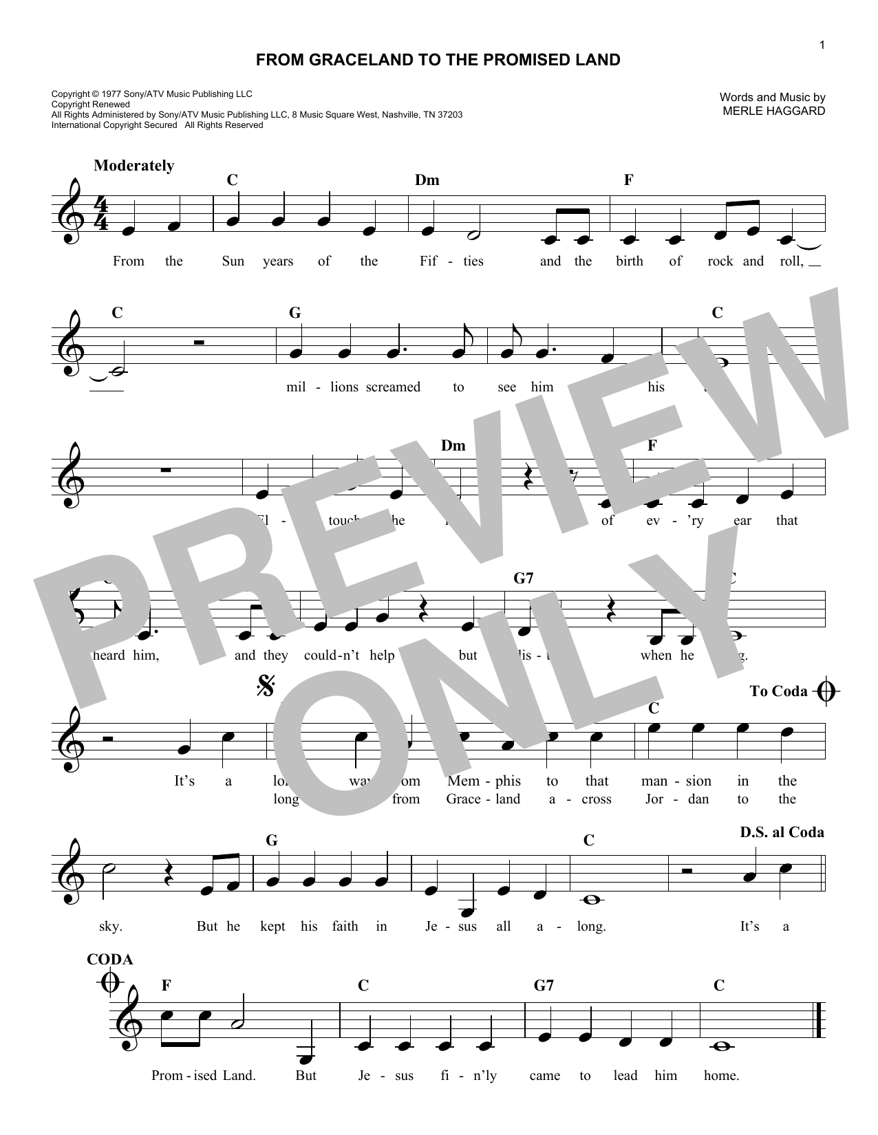 Download Merle Haggard From Graceland To The Promised Land Sheet Music