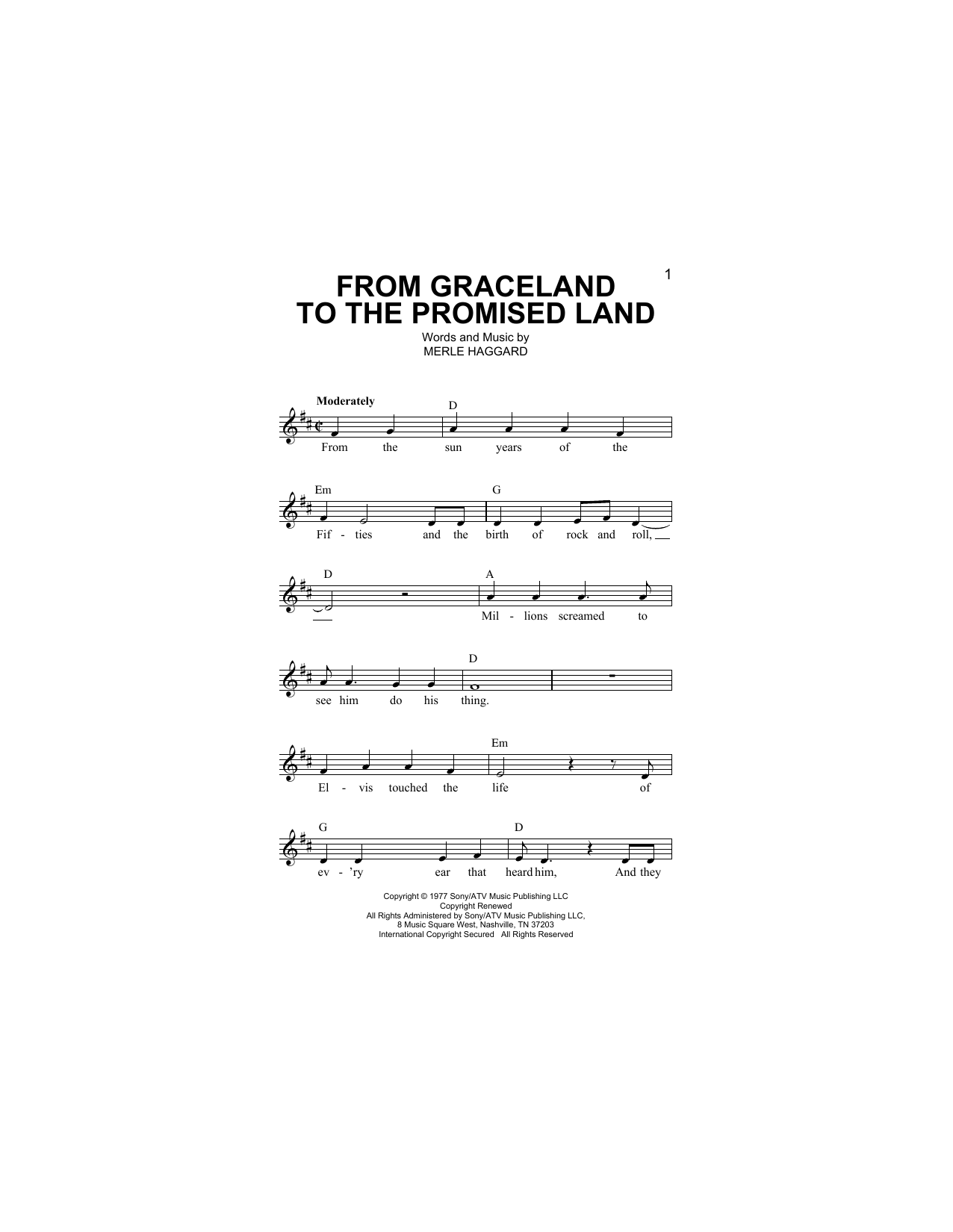 Download Merle Haggard From Graceland To The Promised Land Sheet Music