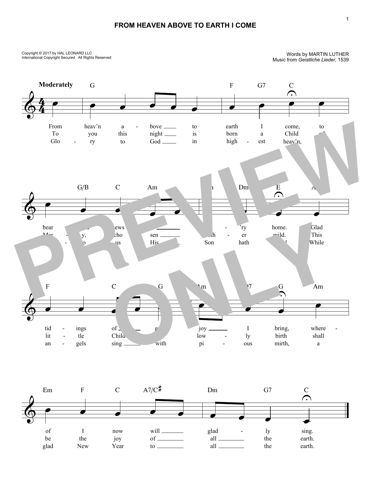 Download Martin Luther From Heaven Above To Earth I Come Sheet Music