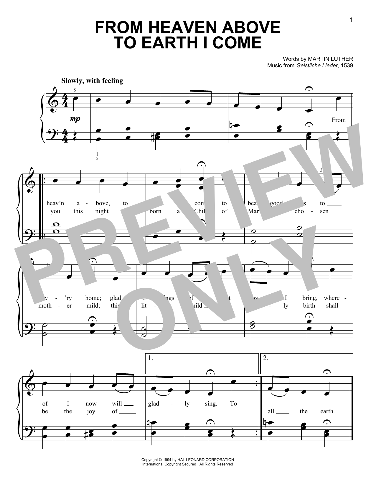 Download Geistliche Lieder From Heaven Above To Earth I Come Sheet Music