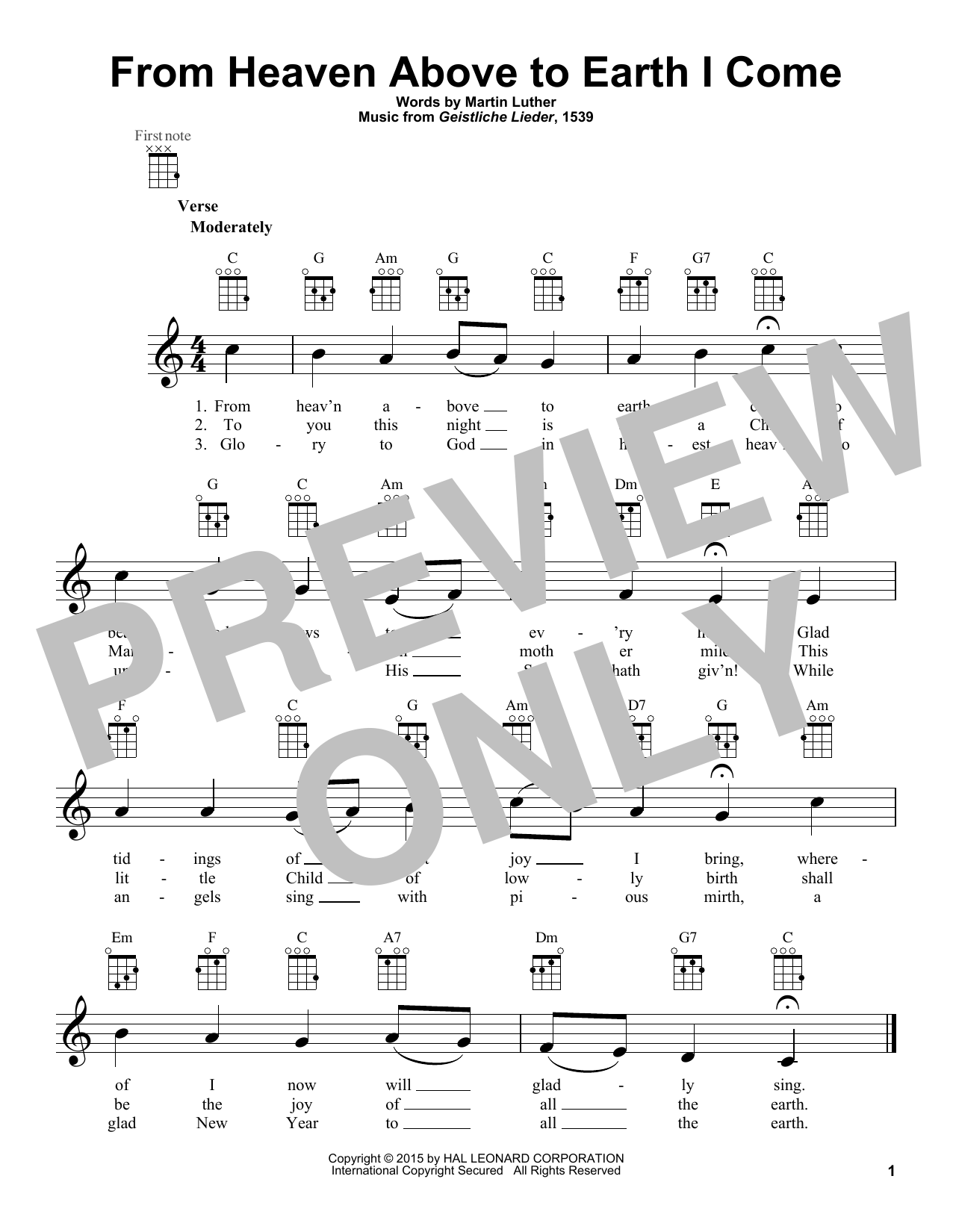 Download Martin Luther From Heaven Above To Earth I Come Sheet Music