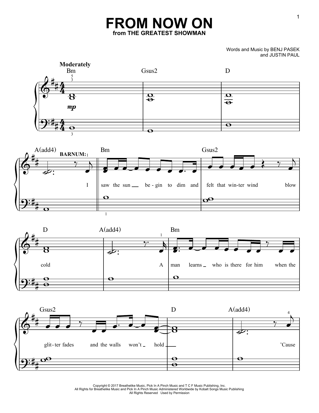 Download Pasek & Paul From Now On (from The Greatest Showman) Sheet Music