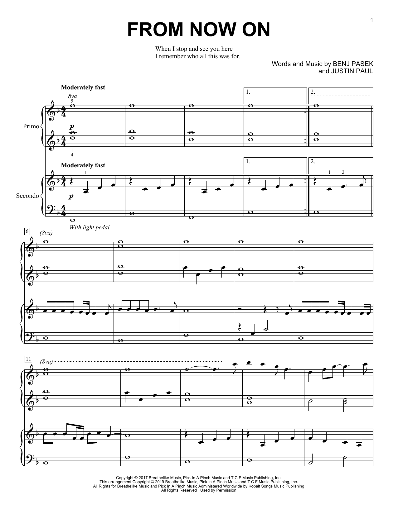 Download Pasek & Paul From Now On (from The Greatest Showman) Sheet Music