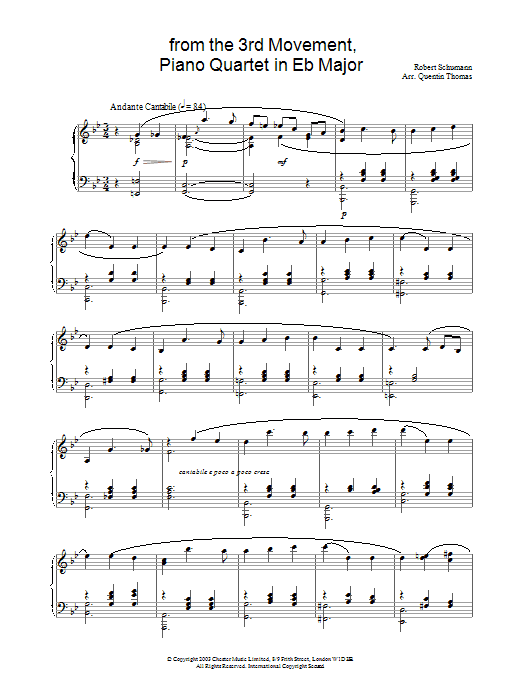 Download Robert Schumann from the 3rd Movement, Piano Quartet in Sheet Music