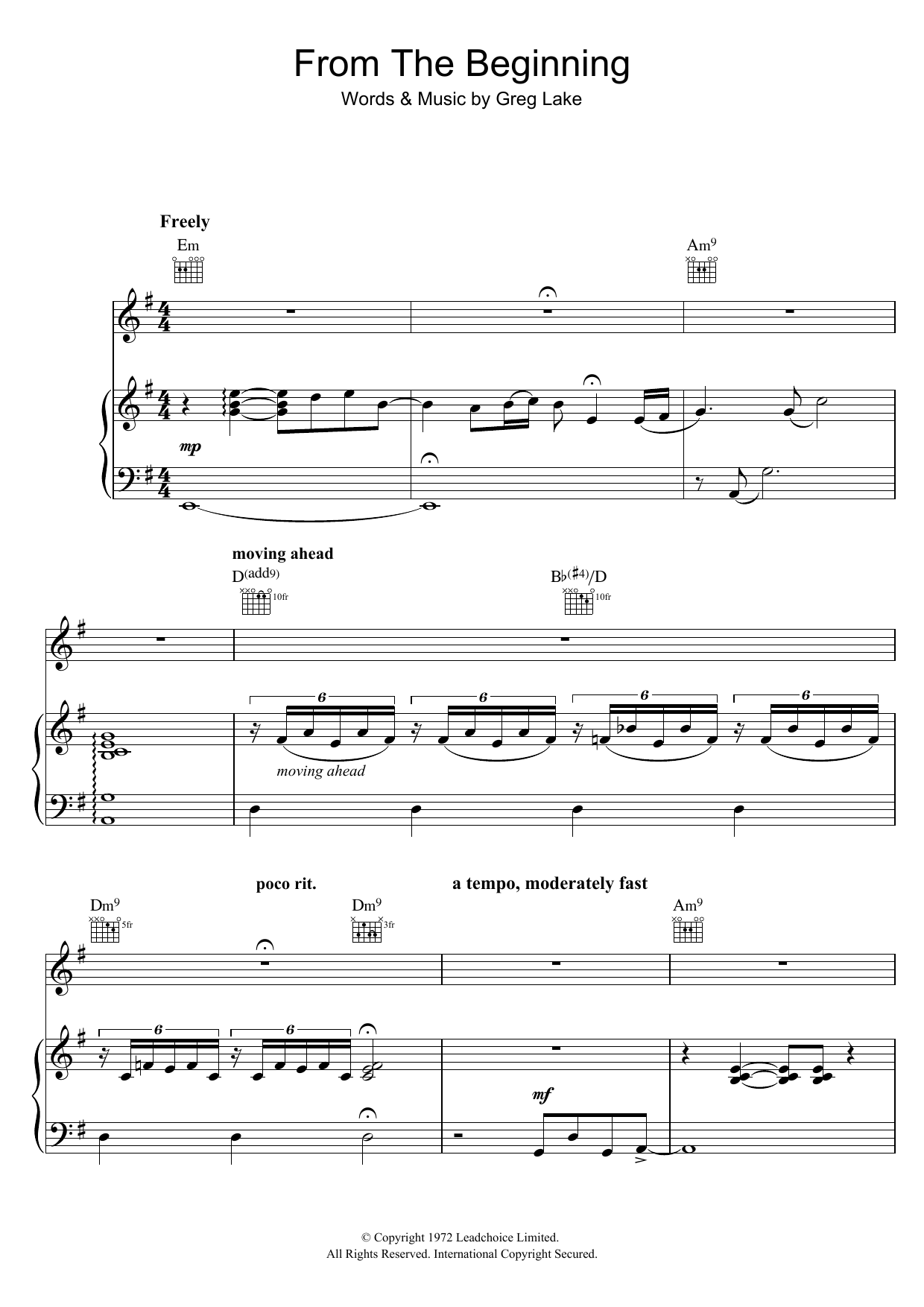 Download Emerson, Lake & Palmer From The Beginning Sheet Music
