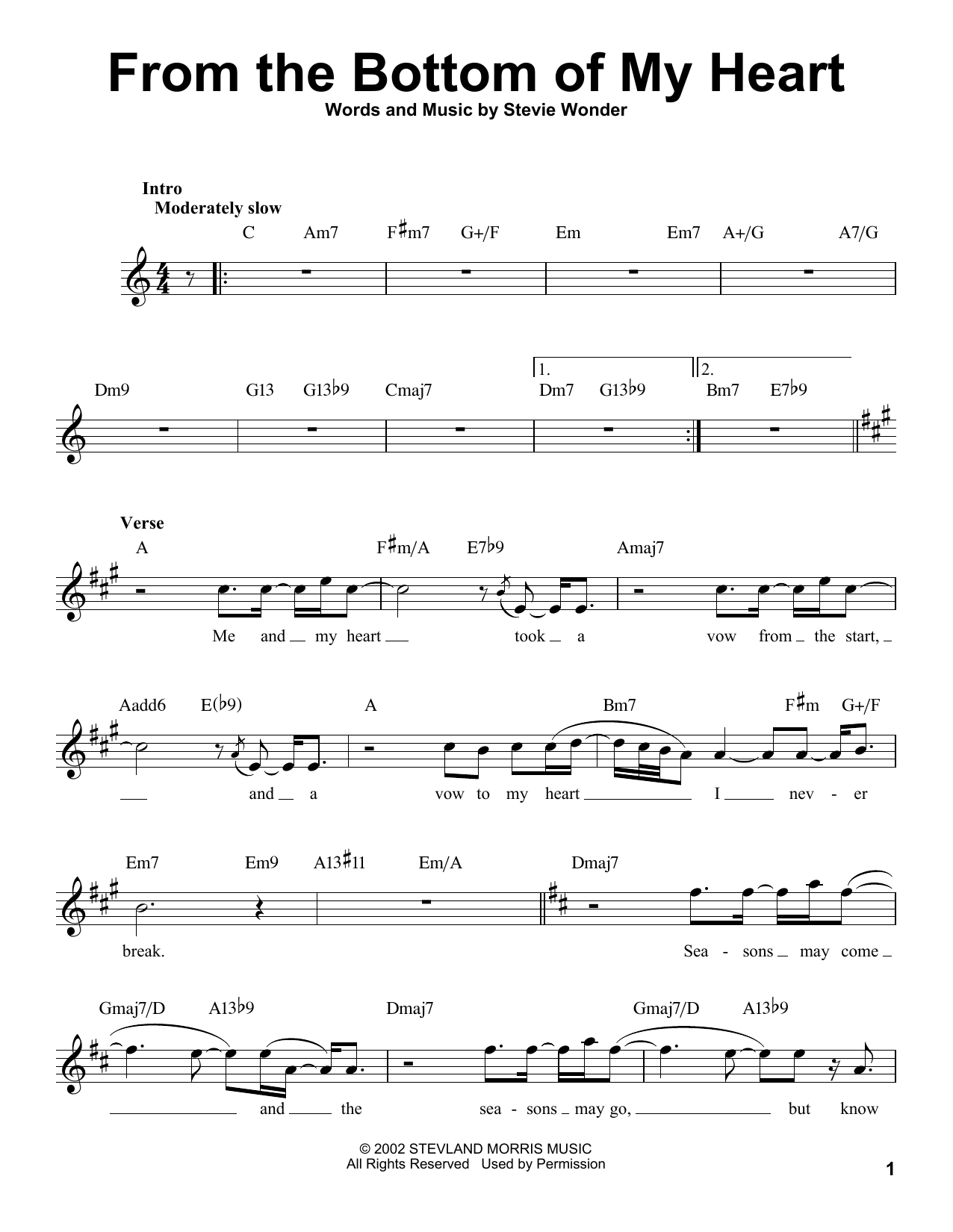 Download Stevie Wonder From The Bottom Of My Heart Sheet Music