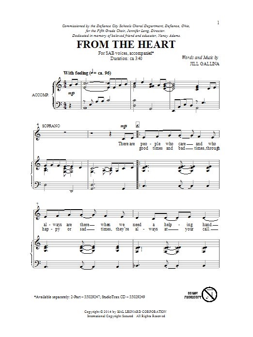 Download Jill Gallina From The Heart Sheet Music