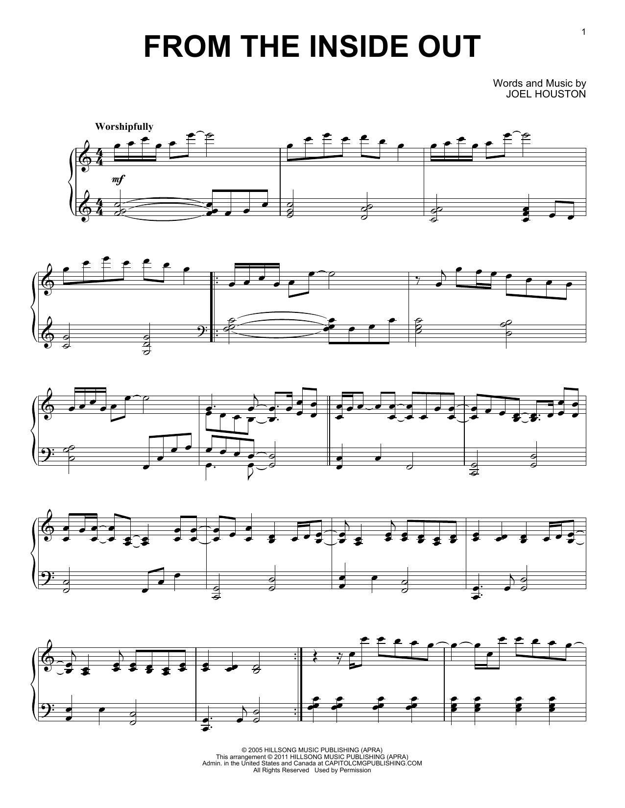Download Joel Houston From The Inside Out Sheet Music
