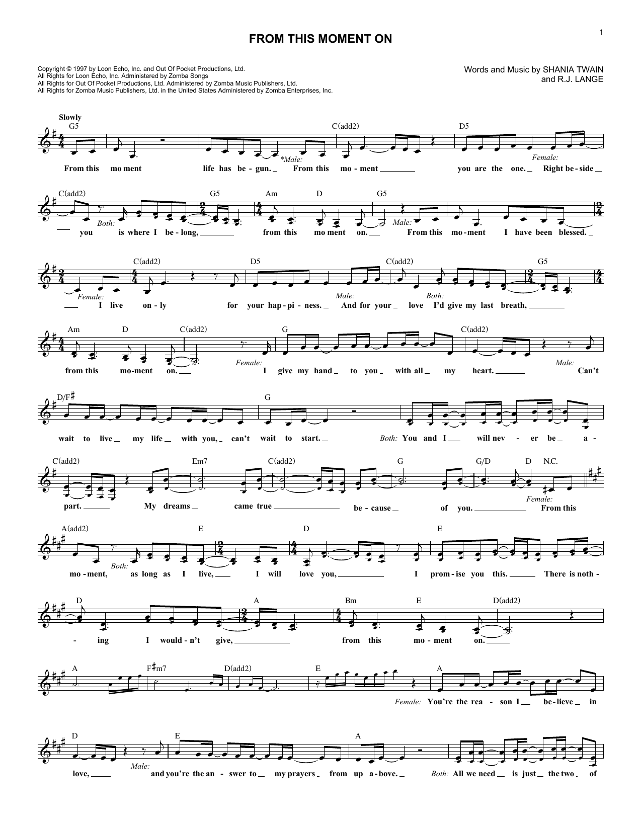 Download Shania Twain From This Moment On Sheet Music