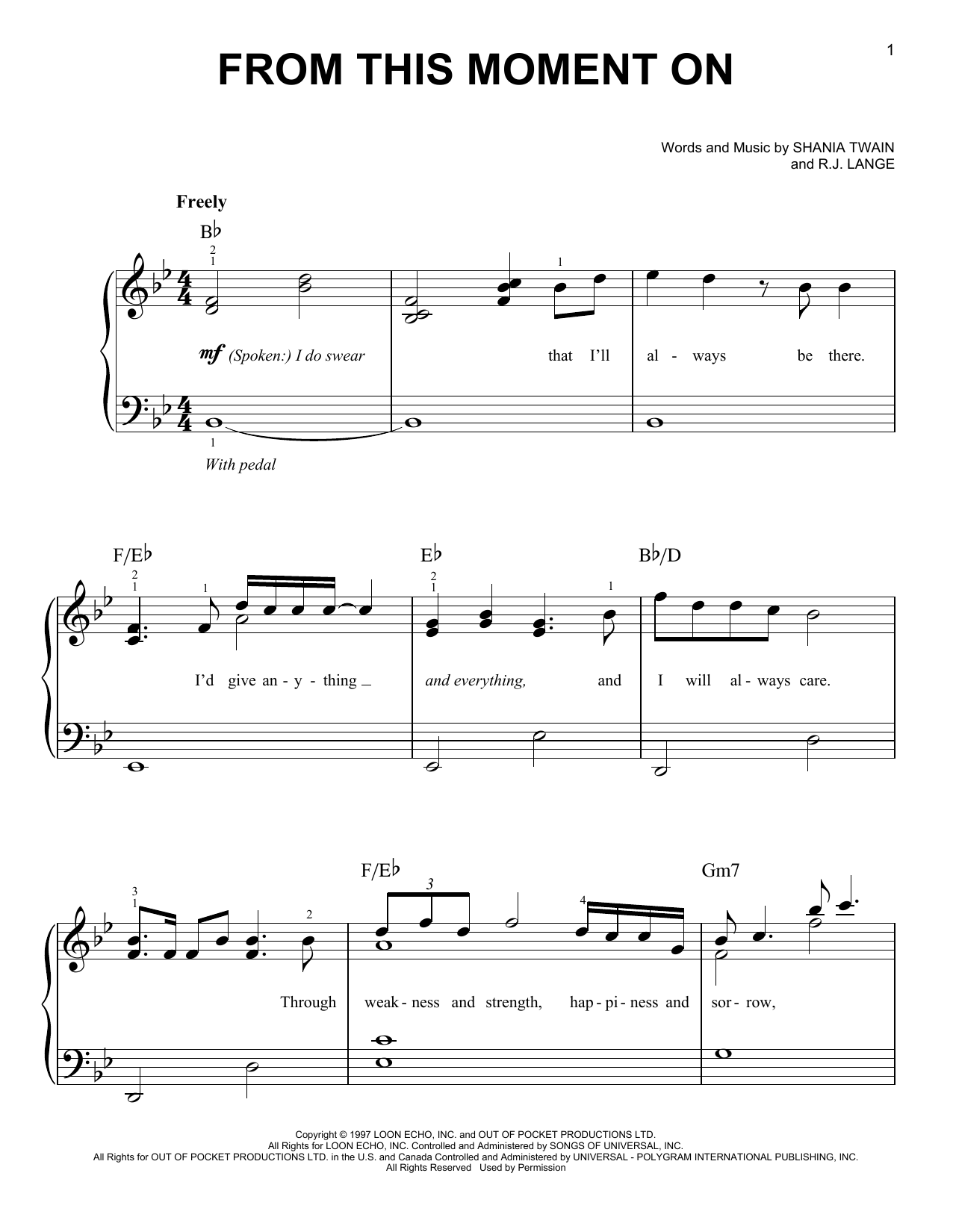 Download Shania Twain From This Moment On Sheet Music