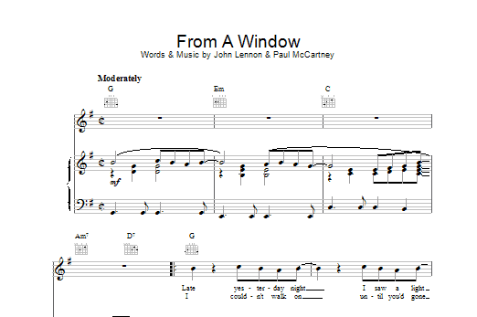 The Beatles From A Window sheet music notes printable PDF score
