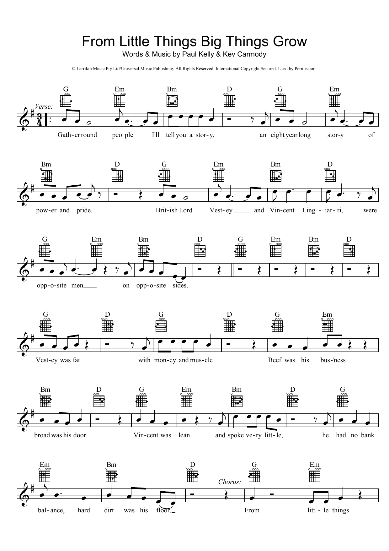 Download Paul Kelly From Little Things Big Things Grow Sheet Music