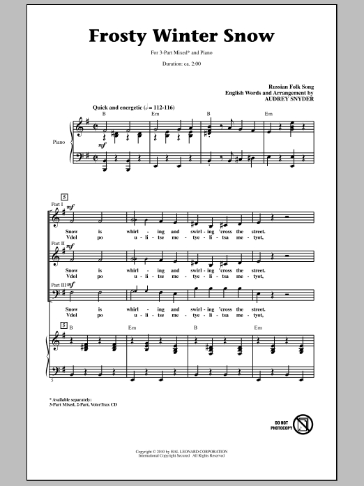 Download Audrey Snyder Frosty Winter Snow Sheet Music