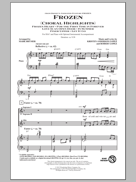 Download Robert Lopez Frozen (Choral Highlights) (arr. Mark B Sheet Music