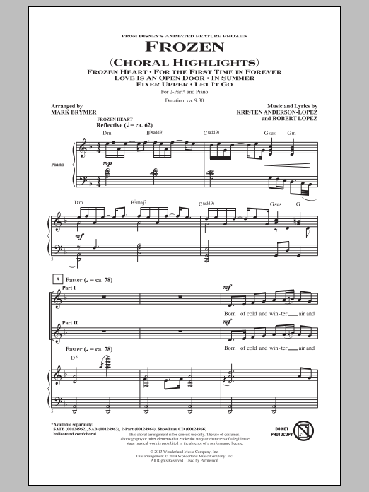 Download Robert Lopez Frozen (Choral Highlights) (arr. Mark B Sheet Music