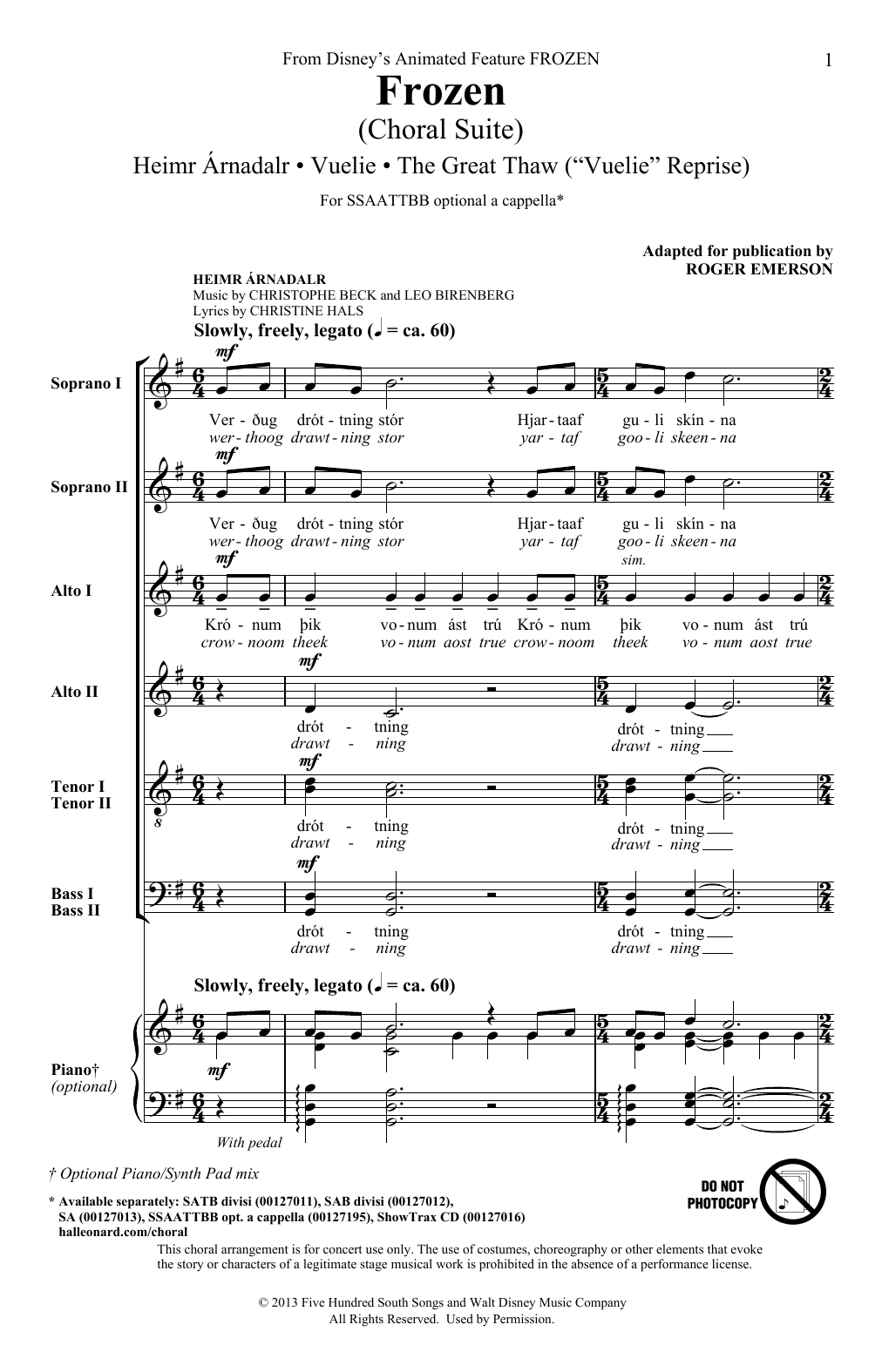 Download Roger Emerson Frozen (Choral Suite) Sheet Music