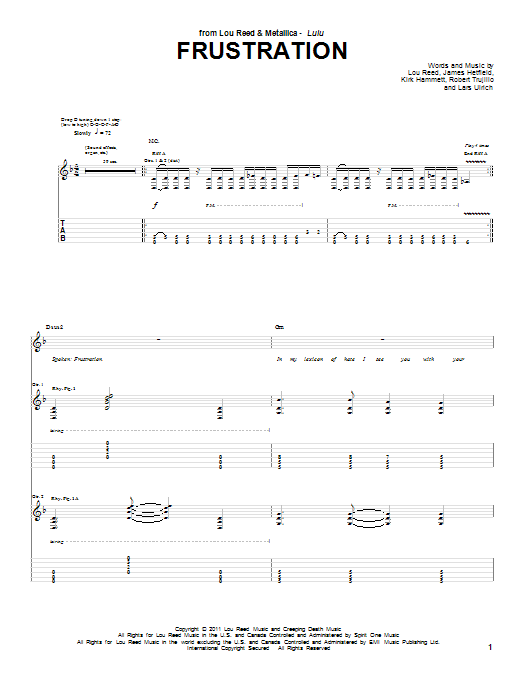 Download Lou Reed & Metallica Frustration Sheet Music