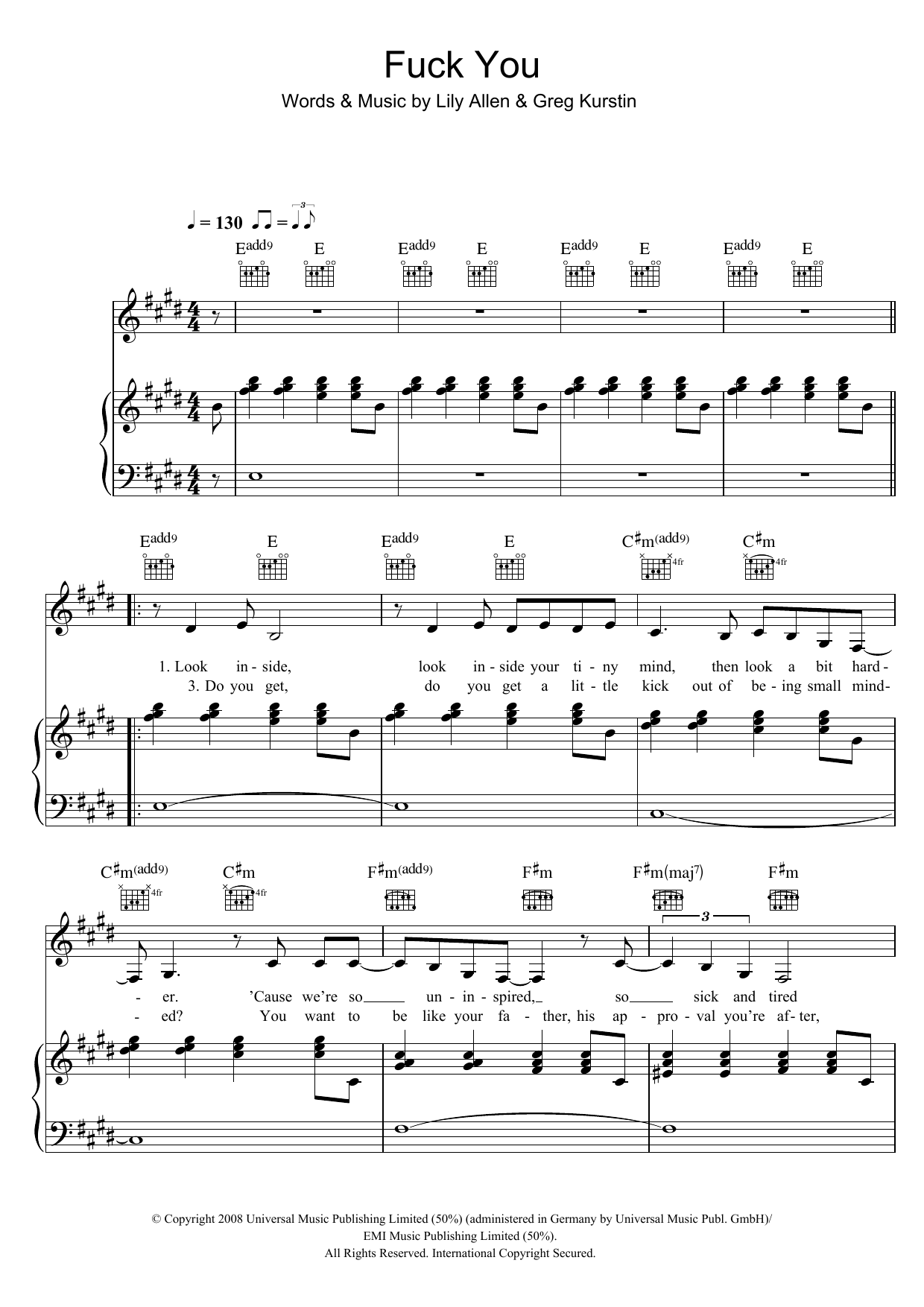 Download Lily Allen Fuck You Sheet Music