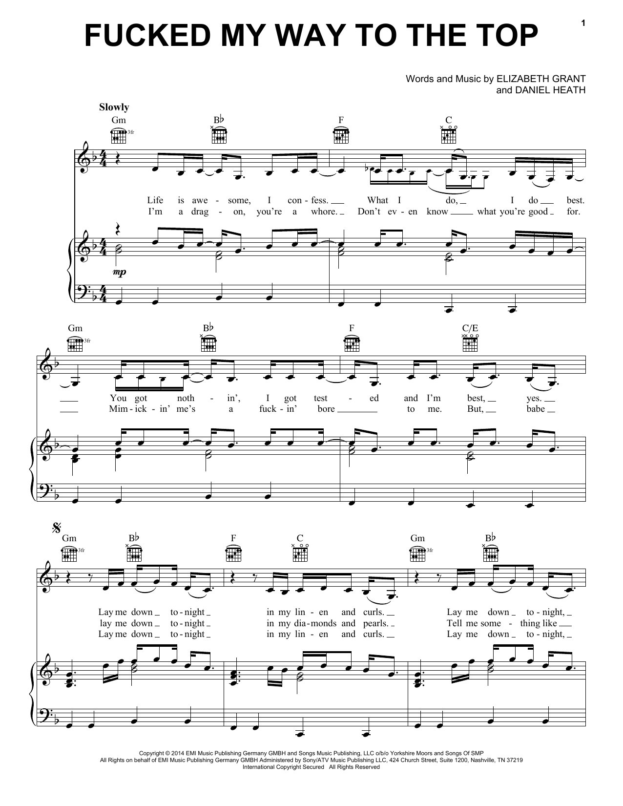 Download Lana Del Rey Fucked My Way Up To The Top Sheet Music