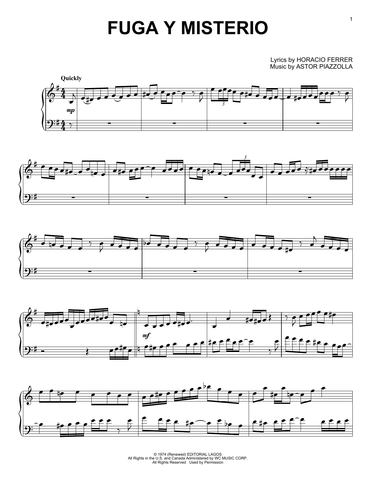 Download Astor Piazzolla Fuga Y Misterio Sheet Music