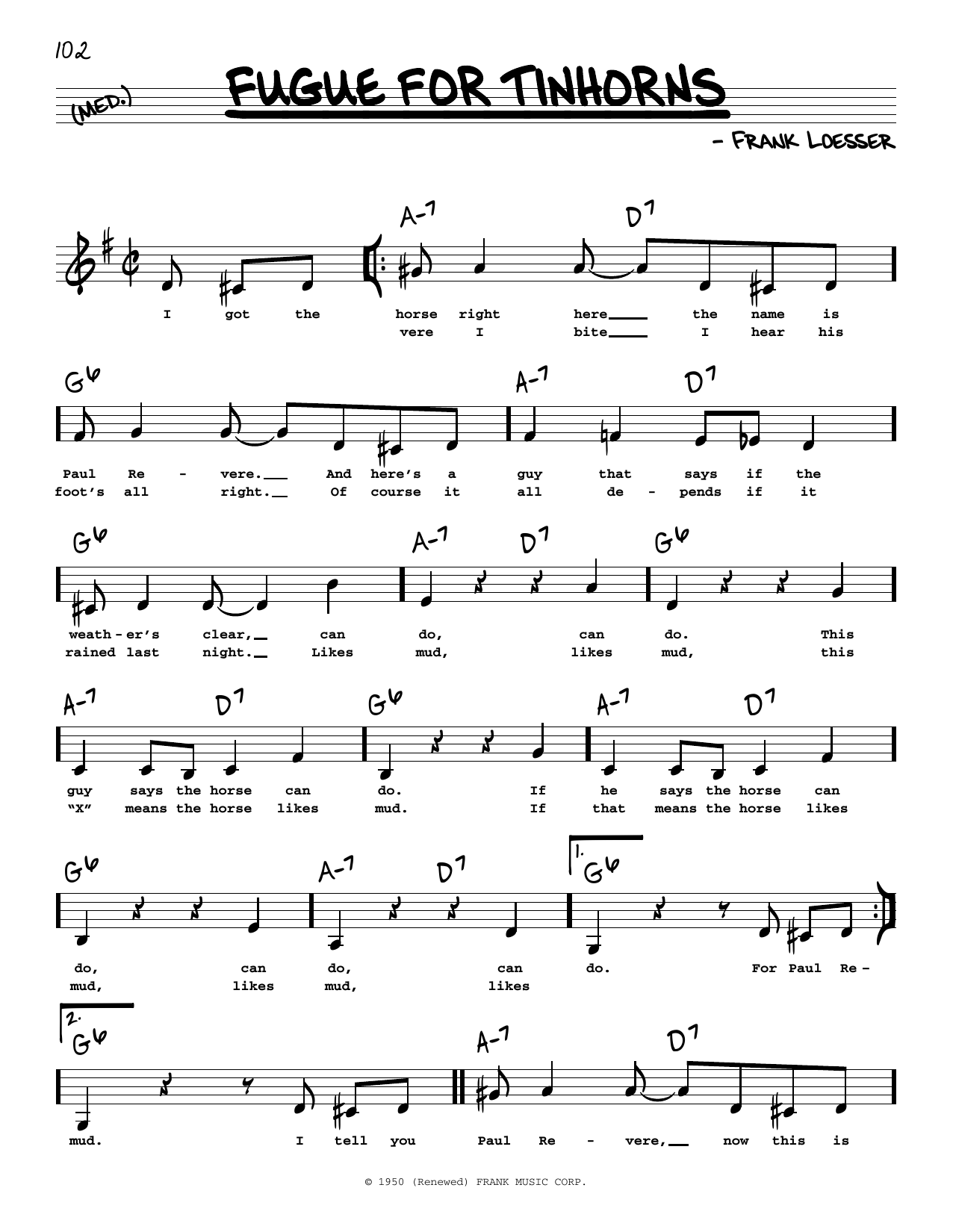 Frank Loesser Fugue For Tinhorns (Low Voice) sheet music notes printable PDF score