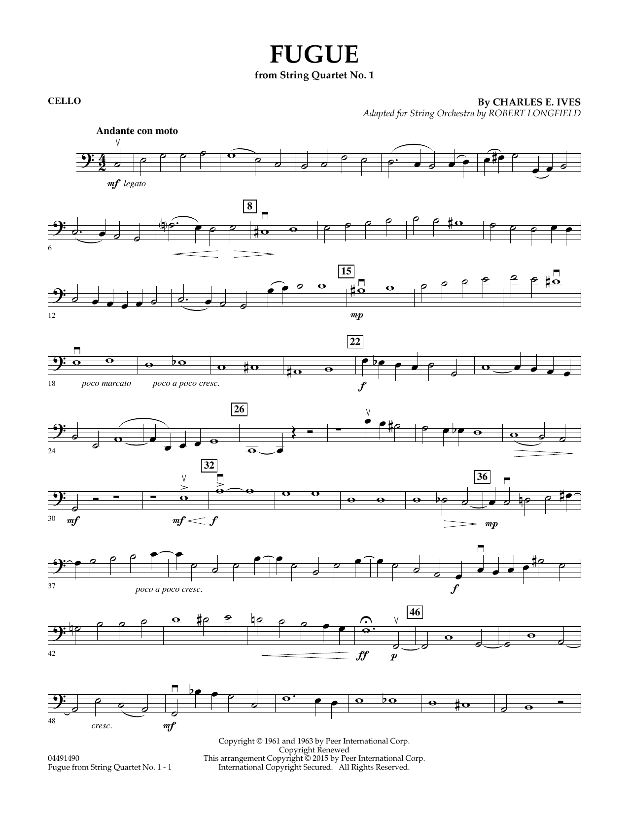 Download Robert Longfield Fugue from String Quartet No. 1 - Cello Sheet Music