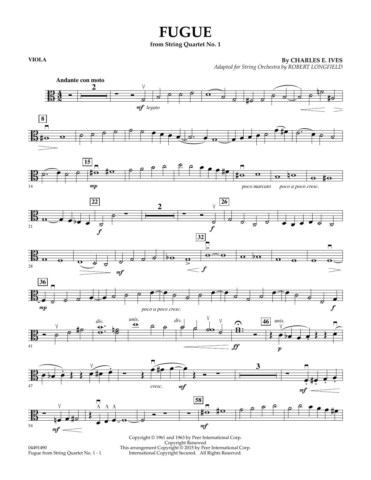 Download Robert Longfield Fugue from String Quartet No. 1 - Viola Sheet Music