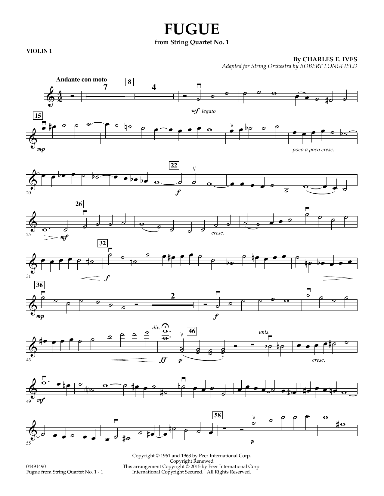 Download Robert Longfield Fugue from String Quartet No. 1 - Violi Sheet Music