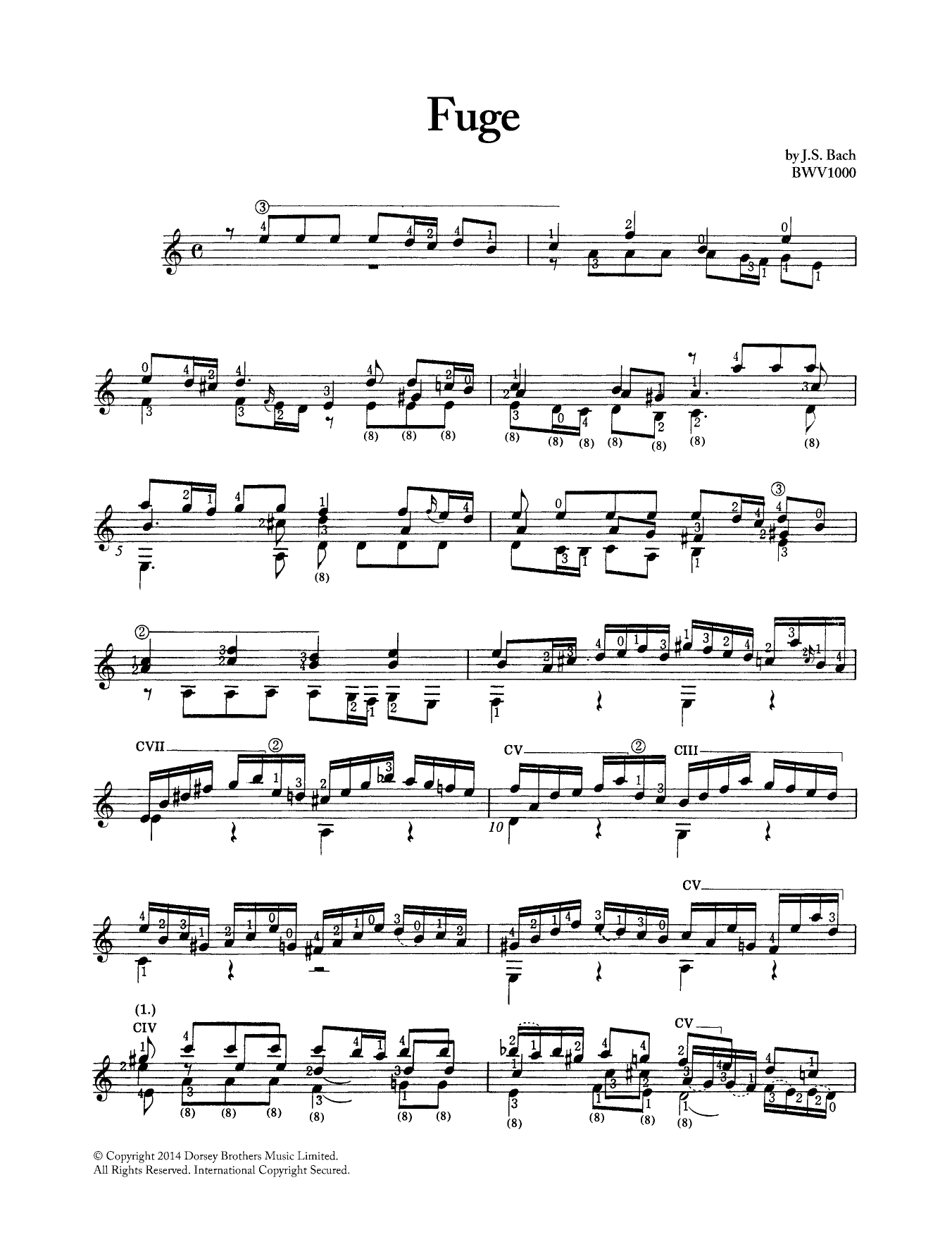 Download Johann Sebastian Bach Fugue In A Minor BWV 1000 Sheet Music