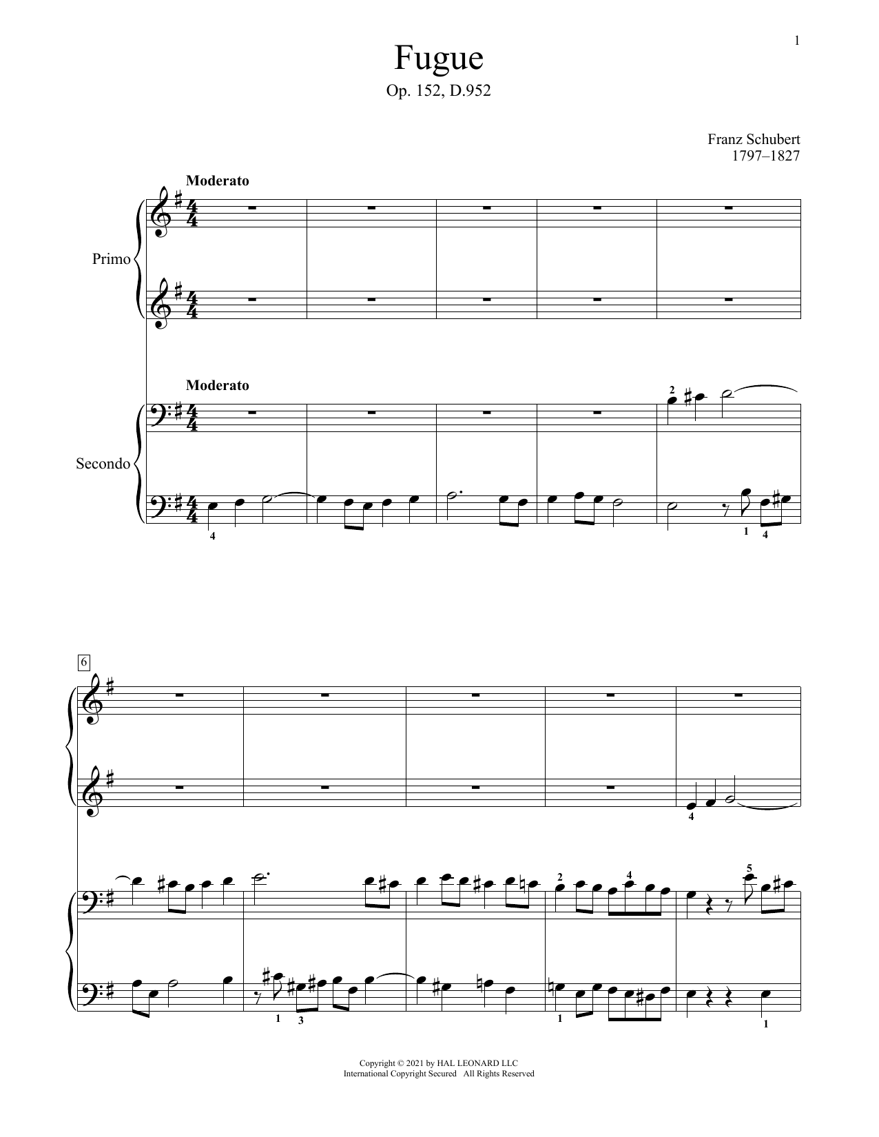 Download Franz Schubert Fugue, Op. 152, D. 952 Sheet Music
