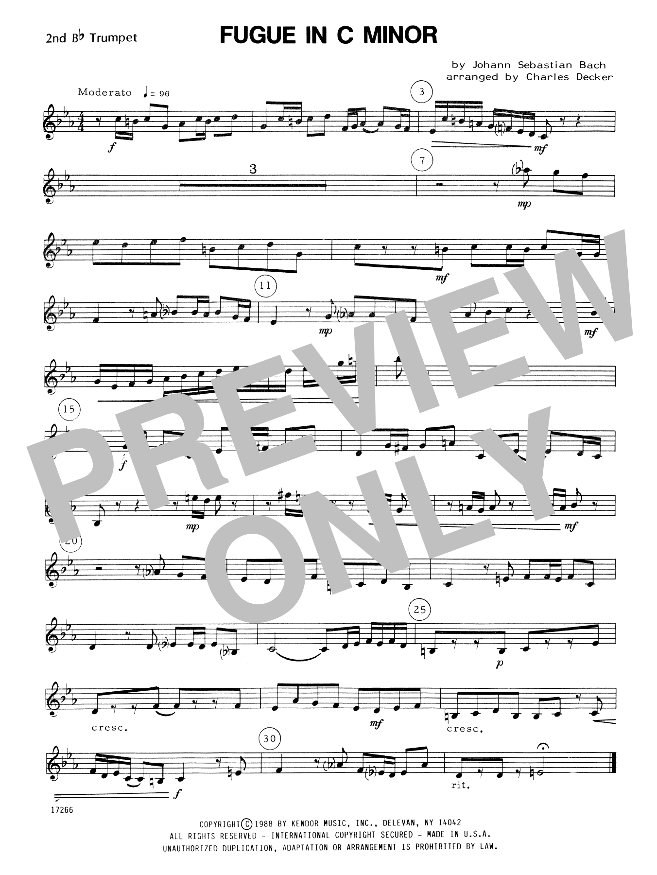 Download Charles Decker Fugue In C Minor - 2nd Bb Trumpet Sheet Music