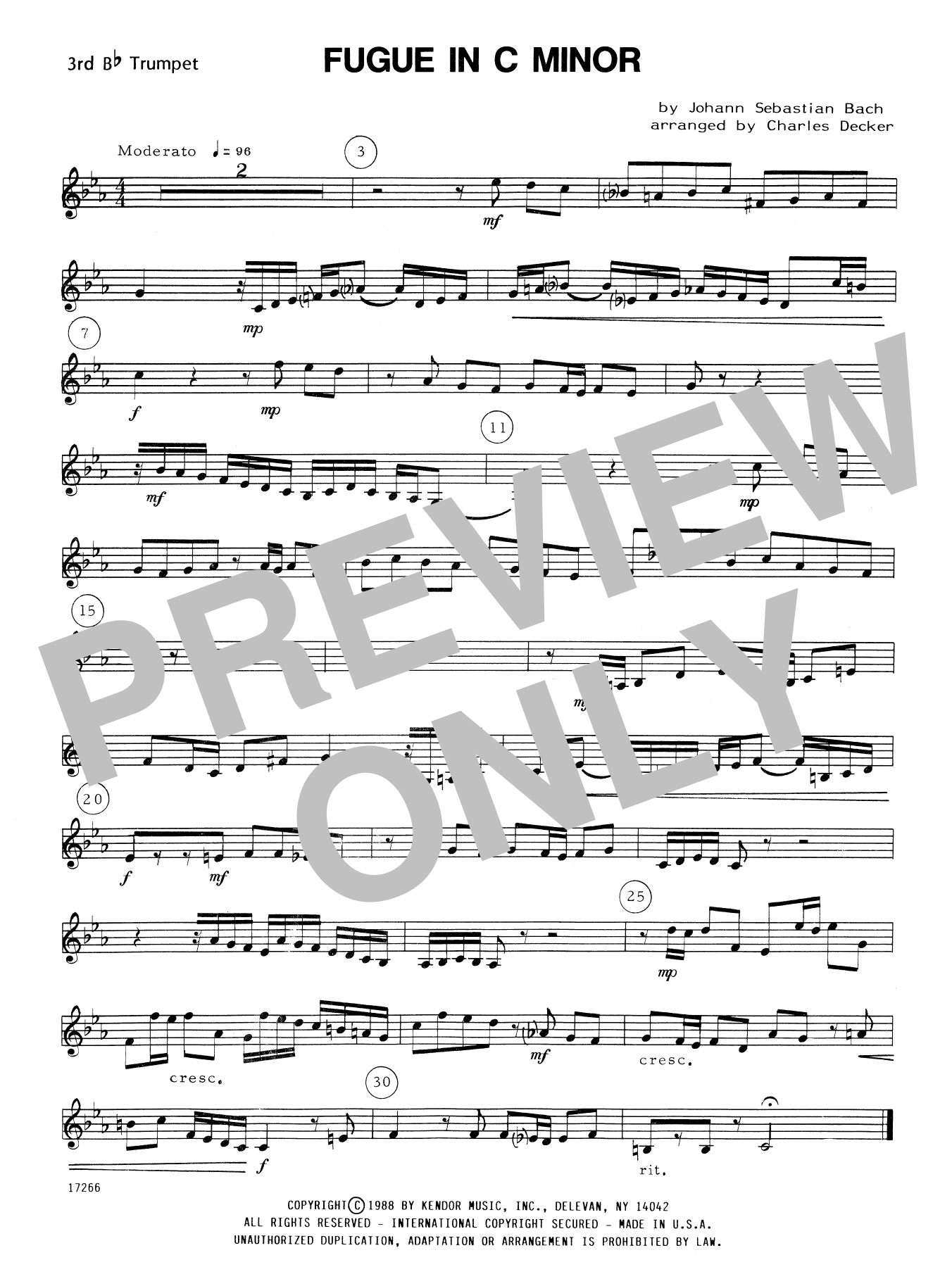 Download Charles Decker Fugue In C Minor - 3rd Bb Trumpet Sheet Music
