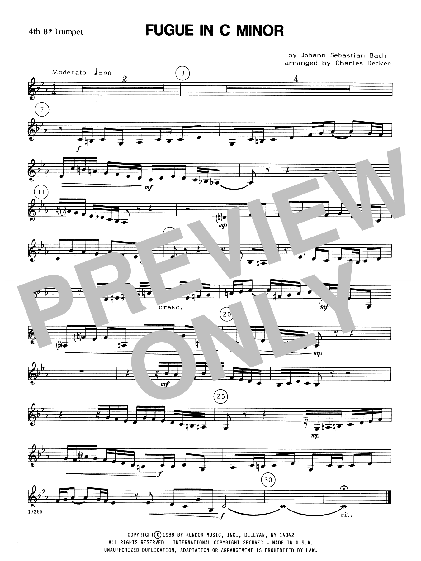 Download Charles Decker Fugue In C Minor - 4th Bb Trumpet Sheet Music