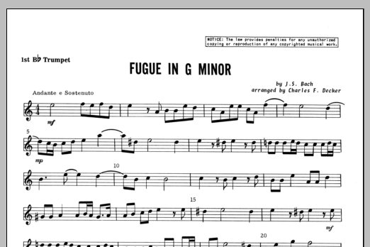 Download Decker Fugue in G minor - 1st Bb Trumpet Sheet Music