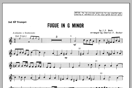 Download Decker Fugue in G minor - 2nd Bb Trumpet Sheet Music