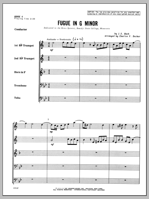 Download Decker Fugue in G minor - Full Score Sheet Music