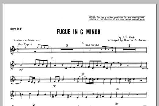 Download Decker Fugue in G minor - Horn in F Sheet Music