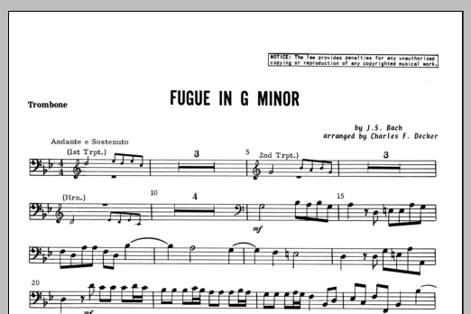 Download Decker Fugue in G minor - Trombone Sheet Music